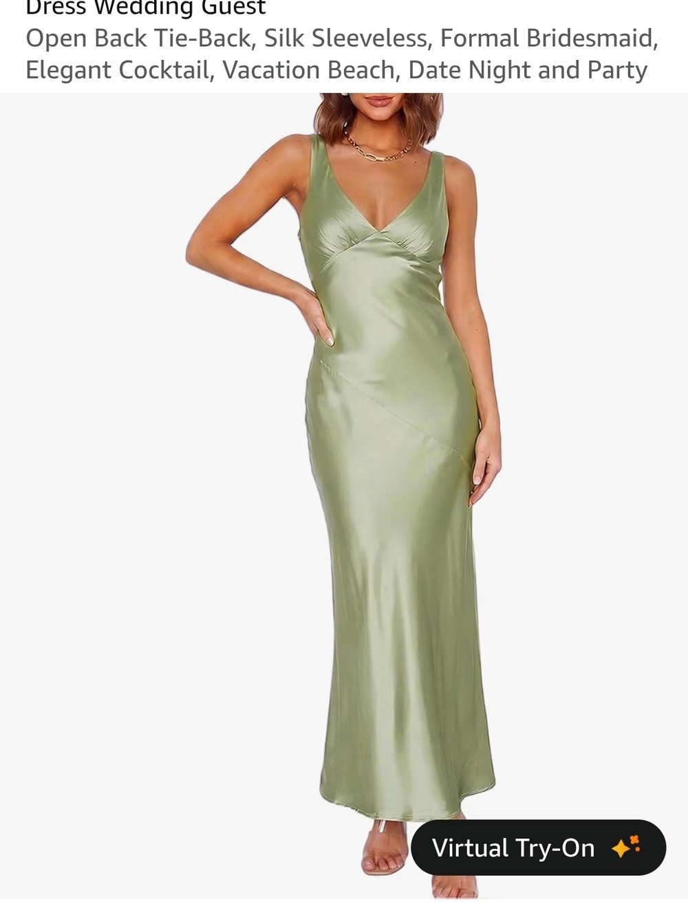 Satin V-Neck Maxi Dress in Sage Green - Women's Formal Dress